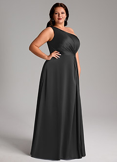 Azazie Brooke Bridesmaid Dresses Black A-Line One Shoulder Stretch Satin Dress image10