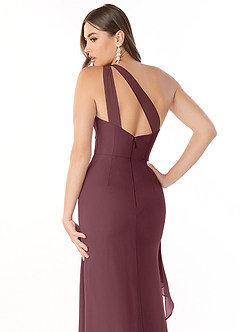 Azazie Maive Bridesmaid Dresses Sangria Sheath Pleated Ruffle Chiffon Dress image6