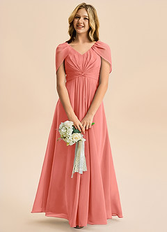 Azazie Emma Junior Robe Trapèze en Mousseline de soie Plissée Rose Saumon image3