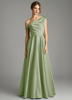 Azazie Xanthe Brautjungfernkleider Eine Linie Schulterfrei Stretch-Satin Kleid Staubiger Salbeigrün image3