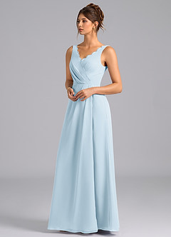 Azazie Bernice Abiti da Damigella Abito A-Line in Chiffon Plissettato Azzurro image5