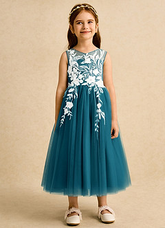 Azazie Sundae Robe Demoiselle D'honneur Fillette Robe Princesse en Dentelle Bleu Encre image7