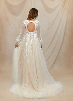 Azazie Anadia Wedding Dresses Diamond White Nude A-Line V-Neck Tulle Dress image2
