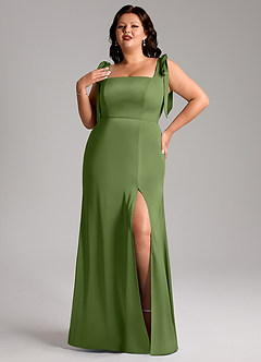 Azazie Frostine Brautjungfernkleider A-Linie Schleifen Stretch-Satin Kleid Wacholder image9