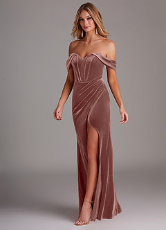 Azazie Jas Bridesmaid Dresses Rustic Rose Sheath Off-The-Shoulder Corset Velvet Convertible Dress image3