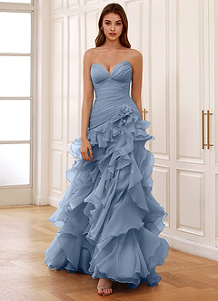 Christabelle Dusty Blue Sweetheart Ruffled Chiffon Dress image4