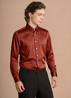 front Julian Terracotta Stretch Satin Dress Shirt