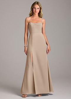 Azazie Tahlia Bridesmaid Dresses Taupe A-Line with Belt Chiffon Dress image4