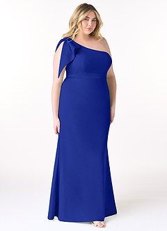 Azazie Rinna Bridesmaid Dresses Royal Blue Mermaid One Shoulder Stretch Crepe Dress image7