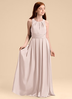 Azazie Bibiane Junior Jurk van Stretch Satijn met A-Lijn Geplooid Blozend Roze image1