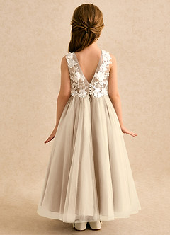 Azazie Mixie vestidos de niña de las flores Vestido de Champán de Encaje de Corte Princesa image4