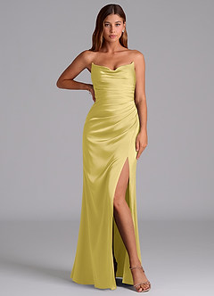 Azazie Claudelle Robes de demoiselle d'honneur Robe Sirène en Satin extensible Bustier Canari image5