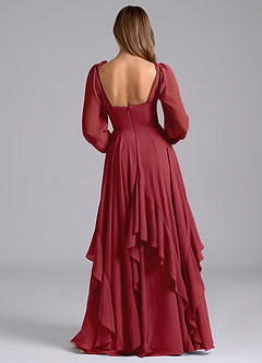 Azazie Karan Bridesmaid Dresses Pomegranate A-Line Long Sleeve Chiffon Dress image2