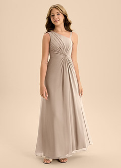 Azazie Brooke Junior Taupe A-Line Side Slit Chiffon Dress image5