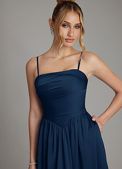 Azazie Zena Bridesmaid Dresses Dark Navy A-Line Strapless Stretch Satin Dress image2