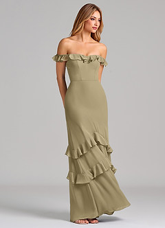 Azazie Marilynn Final Sale Moss Green Mermaid Off the Shoulder Chiffon Dress image4