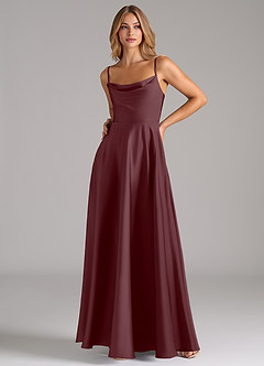 Azazie Elle Bridesmaid Dresses Sangria A-Line Pleated Stretch Satin Dress image5