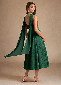 Azazie Lorain Mother of the Bride Dresses Dark Green A-Line Pleated Floral Burnout Dress image6