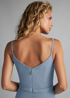 Azazie Summer Jurken voor bruidsmeisjes Jurk van Chiffon met Zeemeermin Schop cowl Stoffig Blauw image6