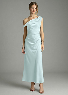 Azazie Emerson Bridesmaid Dresses Sea Glass Mermaid Off the Shoulder Stretch Satin Dress image5