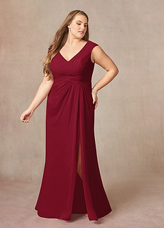 Azazie Sally Final Sale Burgundy A-Line V-Neck Pleated Chiffon Dress image9