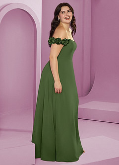 Barbie ♥ Azazie Suknie dla druhen Rozkloszowana szyfonowa sukienka z odkrytymi ramionami i kwiatowymi rozetkami image15