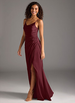 Azazie Deandra Bridesmaid Dresses Cabernet Mermaid Pleated Stretch Satin Dress image4