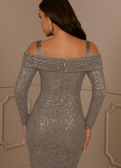 Azazie Indra Mother of the Bride Dresses Taupe Sheath Sequins Lace Dress image6