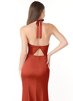 Azazie Emeria Robes de demoiselle d'honneur Robe Sirène en Satin extensible Plissée Rouille image3