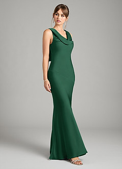 Azazie Rylina Bridesmaid Dresses Dark Green Mermaid Stretch Satin Dress image5