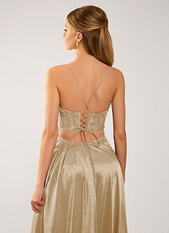 Isoldemark Champagne Beading Sequin Embroidery Satin Prom Dress image5