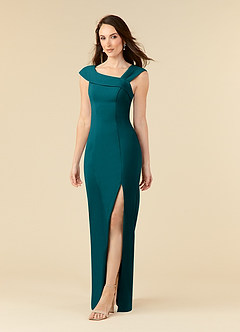 Azazie Ellen Mother of the Bride Dresses Peacock Sheath Side Slit Stretch Crepe Dress image3