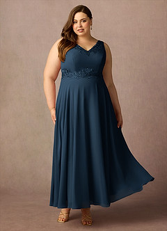 Azazie Devana Abiti per la Madre della Sposa Abito A-Line in Chiffon Paillettes Marino Scuro image13