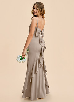 Azazie Lioren Junior Taupe Sheath Bow Stretch Satin Dress image3