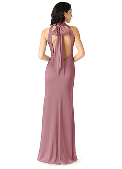 Azazie x Delaney Bridesmaid Dresses Vintage Mauve Sheath High Neck Stretch Satin Dress image4
