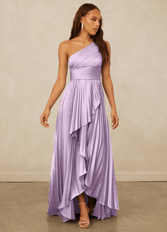 Christian Siriano Bridal for Azazie 1008 Bridesmaid Dresses Frosted Lilac A-Line One Shoulder Stretch Satin Dress image3