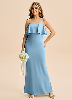 Azazie Galene Junior Steel Blue Mermaid Stretch Satin Dress image3