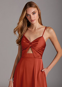 Azazie Jenna Robes de demoiselle d'honneur Robe Trapèze en Satin extensible Plissée Rouille image5
