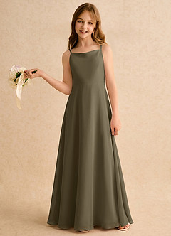 Azazie Jaella Girls Formal Abiti da Ragazza di Fiori Abito A-Line in Chiffon Plissettato Willow Green image2