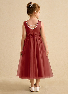 Azazie Lux Flower Girl Dresses Terracotta A-Line Beaded Tulle Dress image2