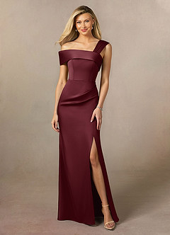 Azazie Laramie vestidos de madre de la novia Vestido de Cabernet de Satén Elástico de Sirena con Plisado image1