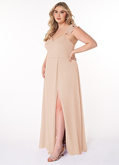 Azazie Everett Brautjungfernkleider A-Linie V-Hals Gerüscht Chiffon Kleider Englisches Rosa image3