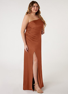 Azazie Eren Robes de demoiselle d'honneur Robe Sirène en Satin extensible Ue épaule Rose De Cèdre image8