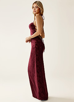 Angena Wine Jacquard Open Back Summer Dress image4