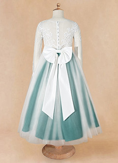 Azazie Elodie Blumenmädchenkleider Ballkleid Spitze Kleid Elfenbein Pfau image11