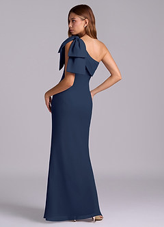 Azazie Yuanna Bridesmaid Dresses Dark Navy Mermaid One Shoulder Chiffon Dress image6