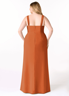 Azazie Denice Vestidos de damas de honor Vestido de Canela de Gasa de Corte Recto con Plisado image10
