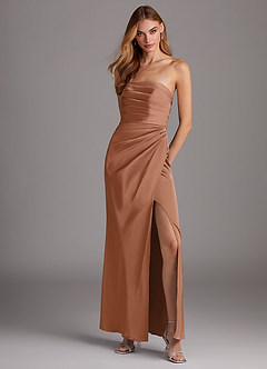 Azazie Lexie Final Sale Bronzer Sheath Strapless Stretch Satin Convertible Dress image1