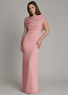 Azazie Hadley Bridesmaid Dresses Dusty Rose Mermaid Pleated Chiffon Dress image2