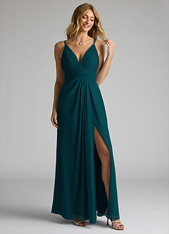Azazie Maren Allure Bridesmaid Dresses Pine A-Line V-Neck Lace Chiffon Dress image3